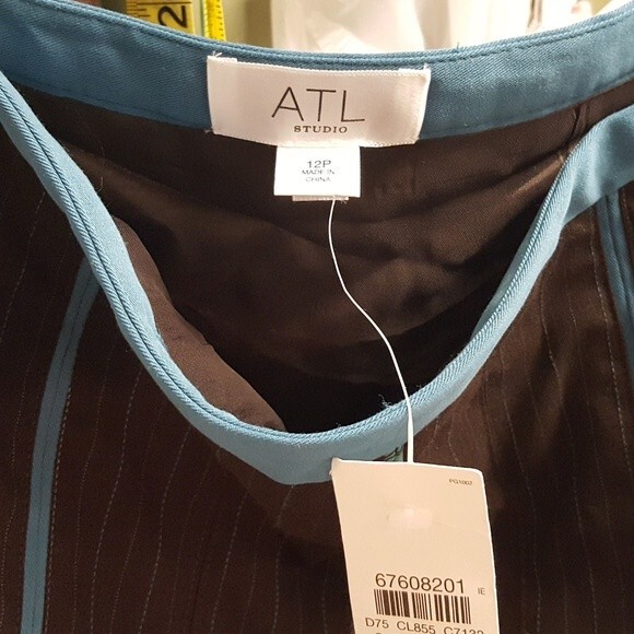 ATL Studio Brown Blue Pinstripe Pleated Skirt - Picture 5 of 5